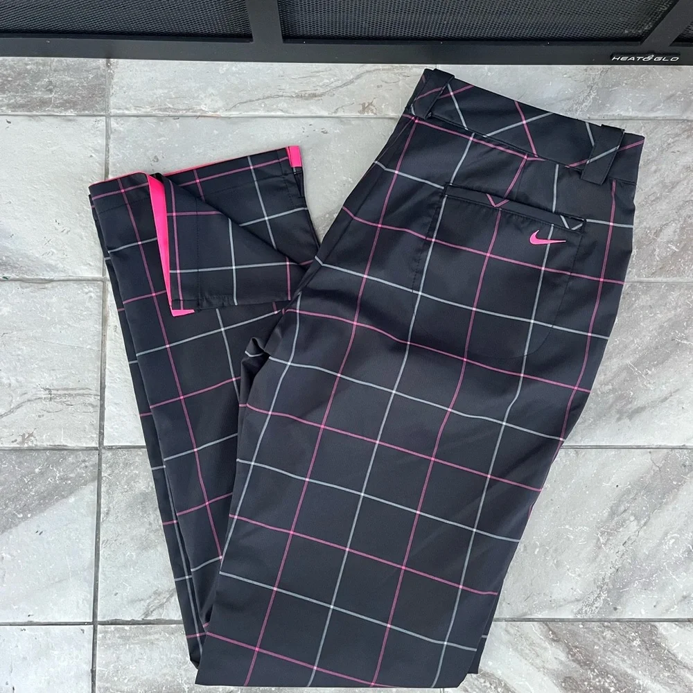 NikeGolf Dri-Fit Black and Pink Checkered Golf Pants - Picture 1 of 6